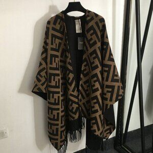 Fendi FF Logo Cashmere Hooded poncho Cape